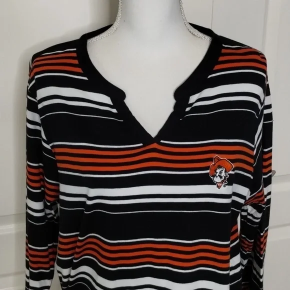 UG Apparel women's large GameDay OSU Cowboys striped top orange/black/white - Picture 2 of 10